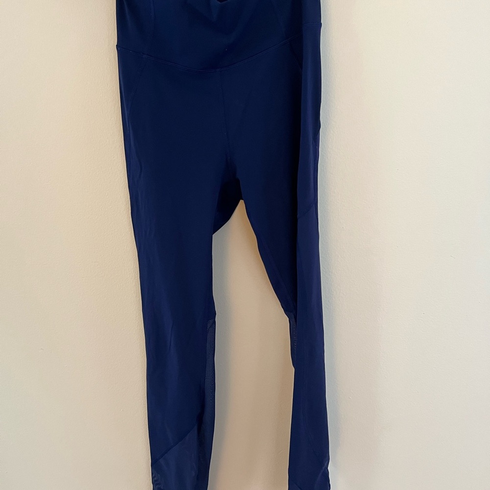 Navy Blue Lululemon Leggings with mesh cutouts